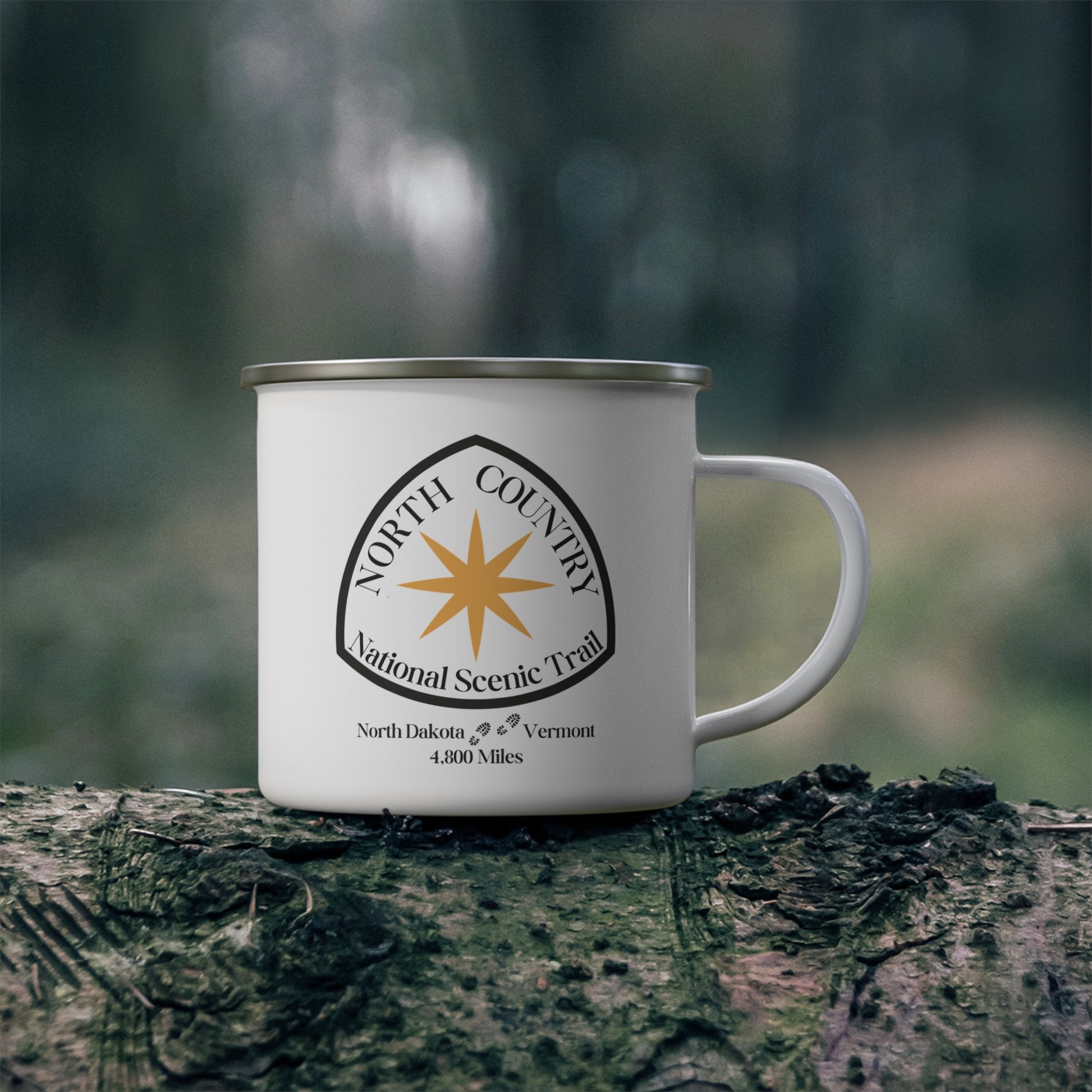 North Country Trail emblem enamel mug.