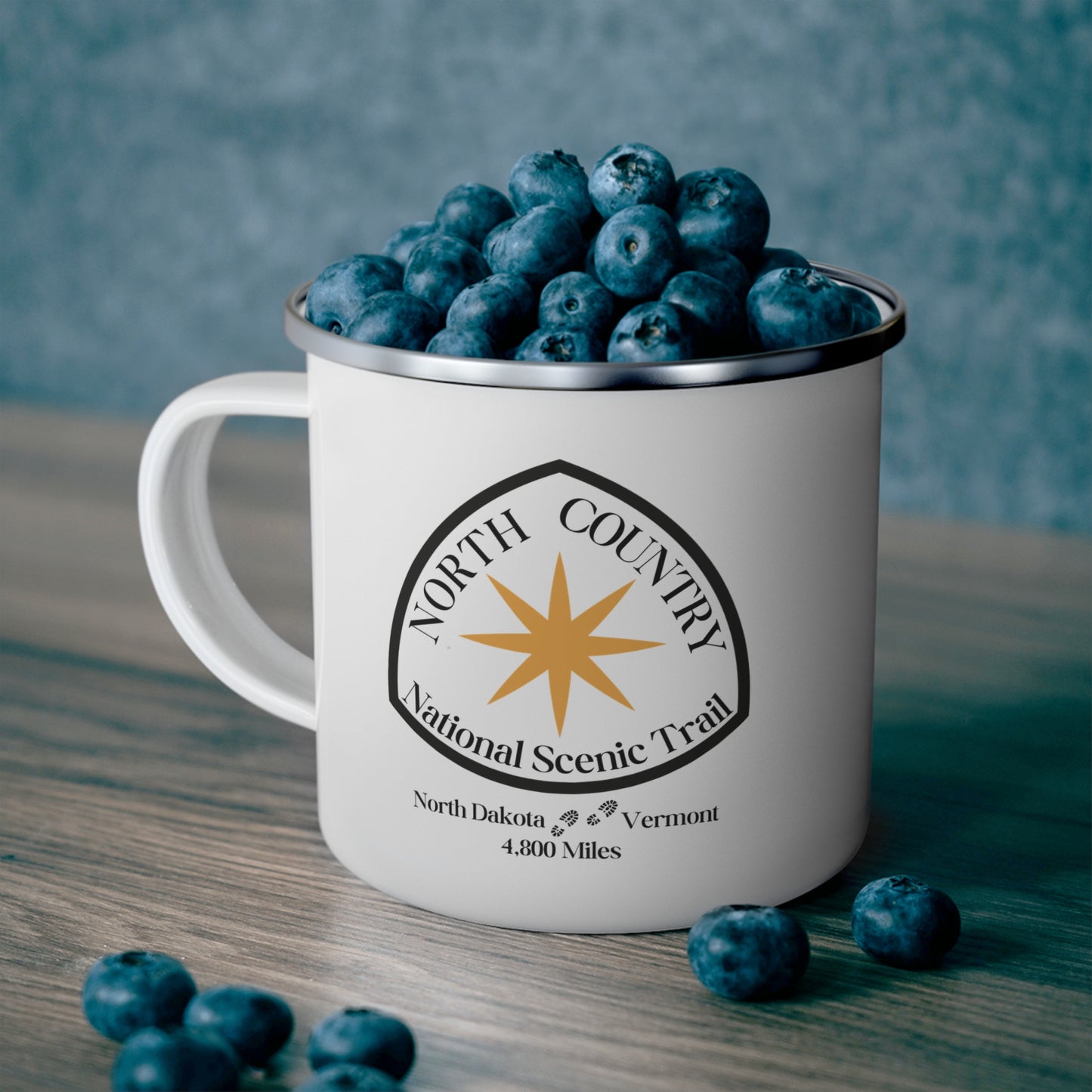 North Country Trail emblem enamel mug.