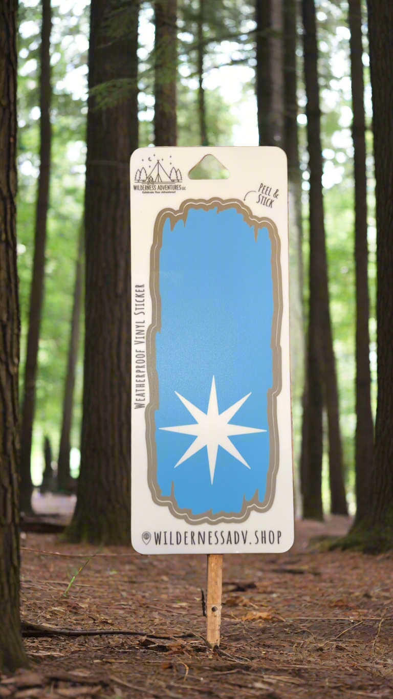 Blue colored National Trail Blaze decal with a white Polaris star icon on the bottom half of the decal. 