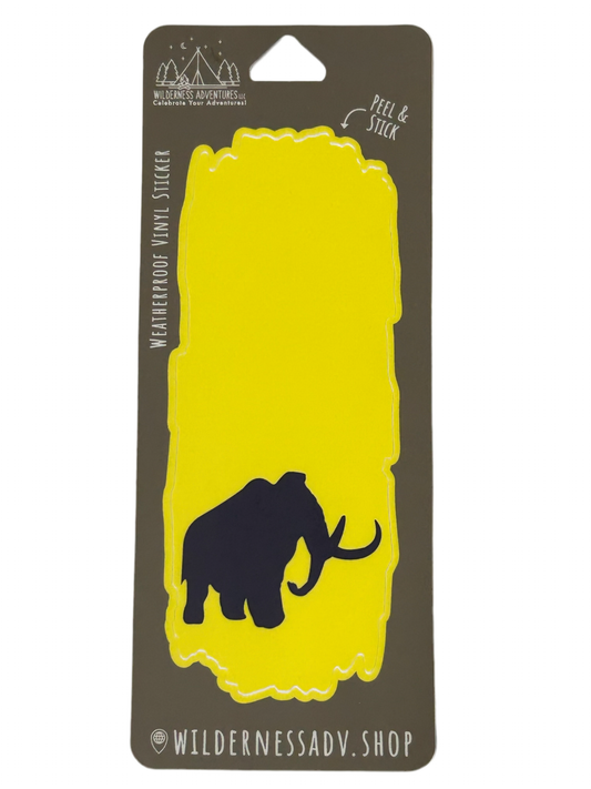 Yellow National Trail Blaze decal with a black mammoth icon on the bottom half of the decal. 